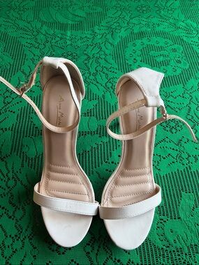 Anne Michelle Cream Ankle-Strap Open-Toe Heels